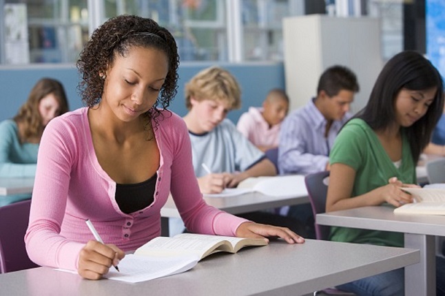 Students studying in geography class